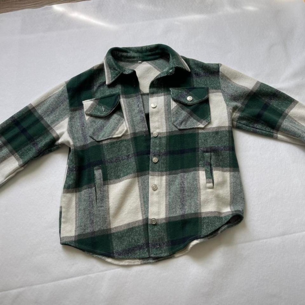 Green and white‎ plaid flannel Shirt